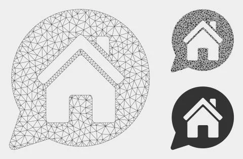 House Mention Vector Mesh Wire Frame Model and Triangle Mosaic Icon Stock Illustration