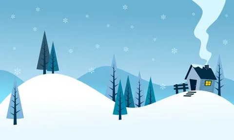 House In the Middle Snowy Pine Forrest In Winter Session Illustration Vector 스톡 일러스트