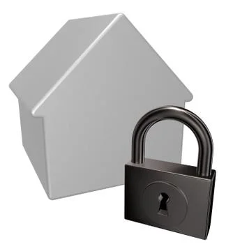 House model and padlock - 3d rendering Illustrazione stock