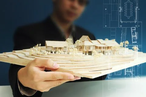 House model and show layout plan on touch screen Stock Illustration