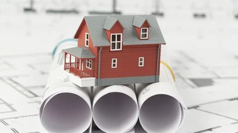 House model on construction drawings Фото