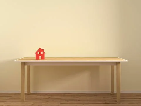 House model on empty table against plain wall Stock Illustration