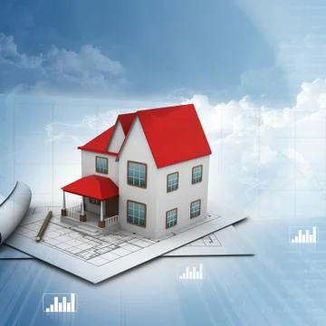 House model on a plan Stock Illustration