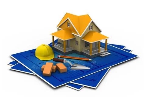 House model on a plan. Stock Illustration