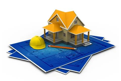 House model on a plan Stock Illustration