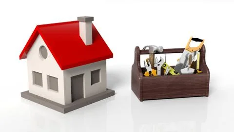 House model with tool kit isolated on white background Stock Illustration