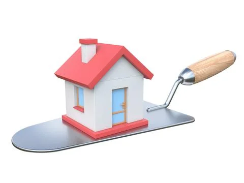 House model on trowel 3D Stock Illustration