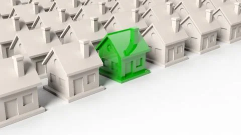House models rows with one green standing out with copy-space Stock Illustration