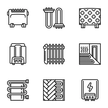 House modern heating icon set, outline style 스톡 일러스트