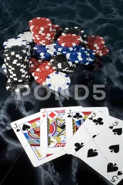 House money poker card game full playing chip Stock Photos