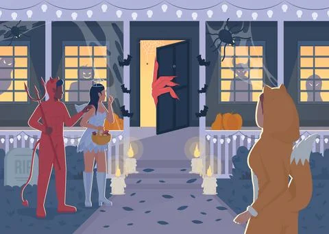 House with monsters flat color vector illustration イラスト素材