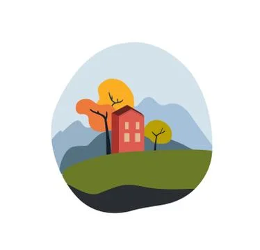 House with a mountain landscape. Stock Illustration