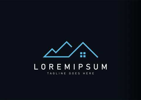 House mountain logo design. Vector illustration of minimalist villa house mou Stock Illustration