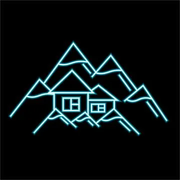 House in mountain in neon effect Illustrazione stock