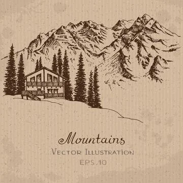 The House in the Mountains. Stock Illustration
