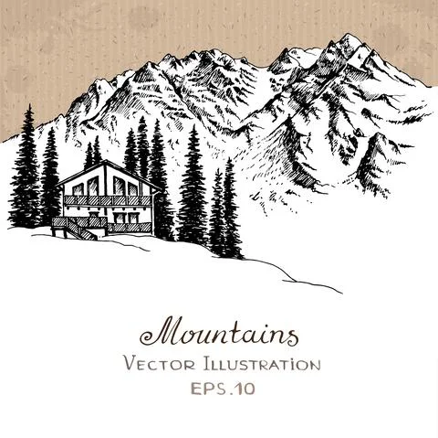 The House in the Mountains. Stock Illustration