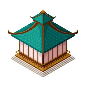 House with Multiple Eaves as Asian Architecture Isometric Vector Illustration Stock Illustration