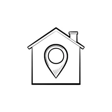 House with navigation mark hand drawn outline doodle icon. Stock Illustration