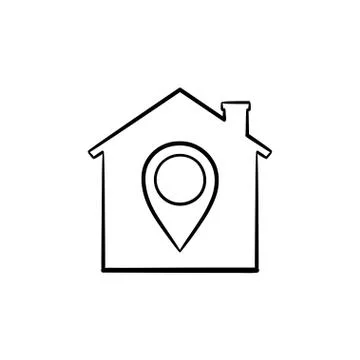 House with navigation mark hand drawn outline doodle icon. Stock Illustration