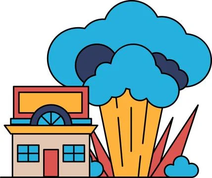 A house is next to a large cloud of smoke Stock Illustration