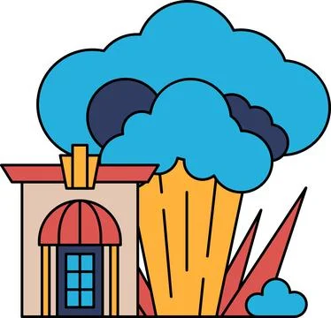 A house is next to a tree and a cloud Stock Illustration