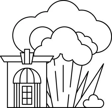 A house is next to a tree and a cloud Stock Illustration