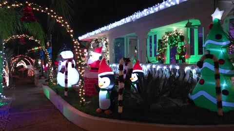 House at Night with Christmas Decorations Stock Footage 221452607