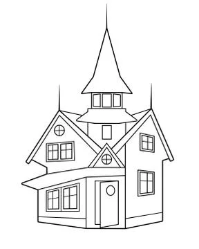 House. Old mansion - vector linear picture for coloring. Halloween scary house Stock Illustration
