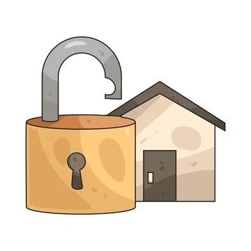 House with Open Padlock illustration Stock Illustration