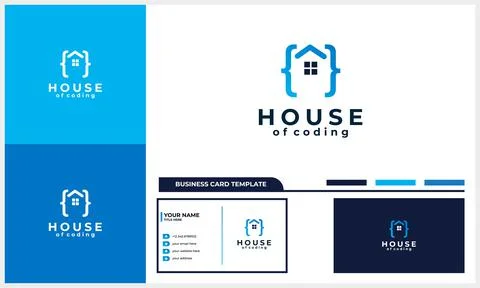 House or home with coding code logo concept with business card template Stock Illustration