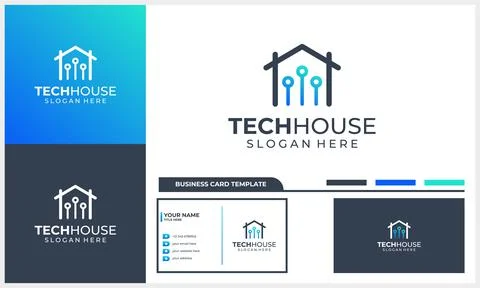 House or home logo with tech symbol logo template with line art style Stock Illustration