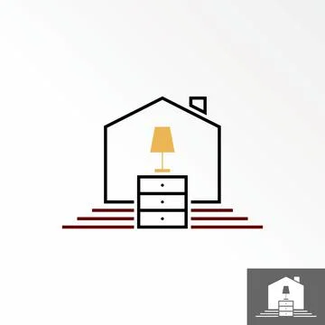 House or home with table or sideboard, study or sleep light, stairs Stock Illustration