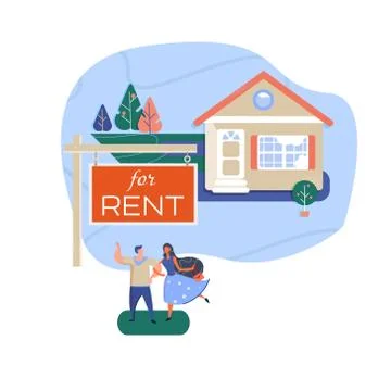 House or plot for rent. Mortgage or loan for land plot. Isolated image in vector Ilustración de archivo
