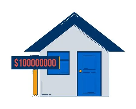 House with overpriced value tag 2D doodle object Stock Illustration