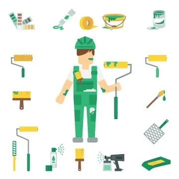 House Painter Flat Set Stock Illustration