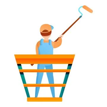 House painter guy works height icon, cartoon style Stock Illustration