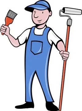 House painter with paint roller and paintbrush Stock-Illustration