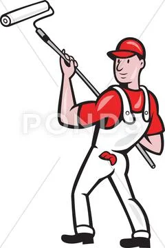 House painter with paint roller cartoon. Stock Illustration