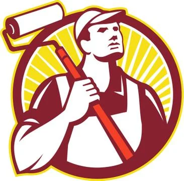 House painter paint roller retro Stock Illustration
