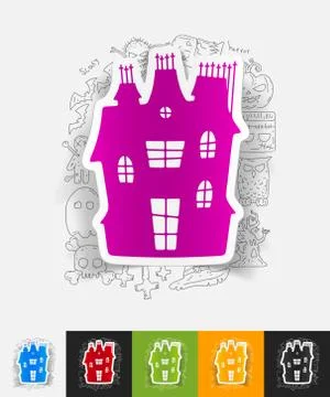 House paper sticker with hand drawn elements Stock Illustration