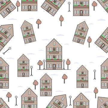 House pattern with a tree. Stock Illustration