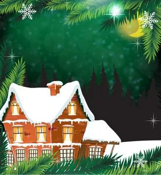 House with pine trees. Stock Illustration