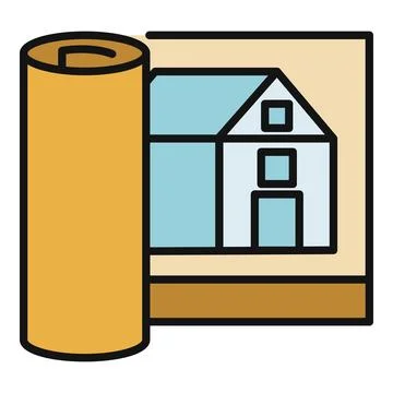 House plan blueprint engineering design scroll icon Stock Illustration
