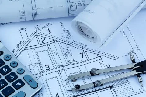 House plan with calculator 스톡 사진