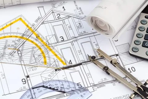 House plan with calculator Stock Photos