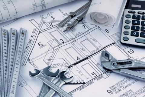 House plan with calculator Stock Photos