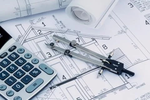 House plan with calculator Stock Photos