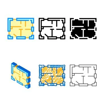 House plan color icon range vector isolated Stock Illustration