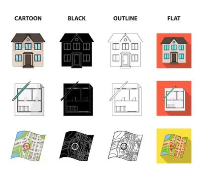 House plan, documents for signing, handshake, terrain plan. Realtor set Ilustración de archivo