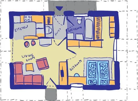 House plan doodle  - architectural background drawing Stock Illustration
